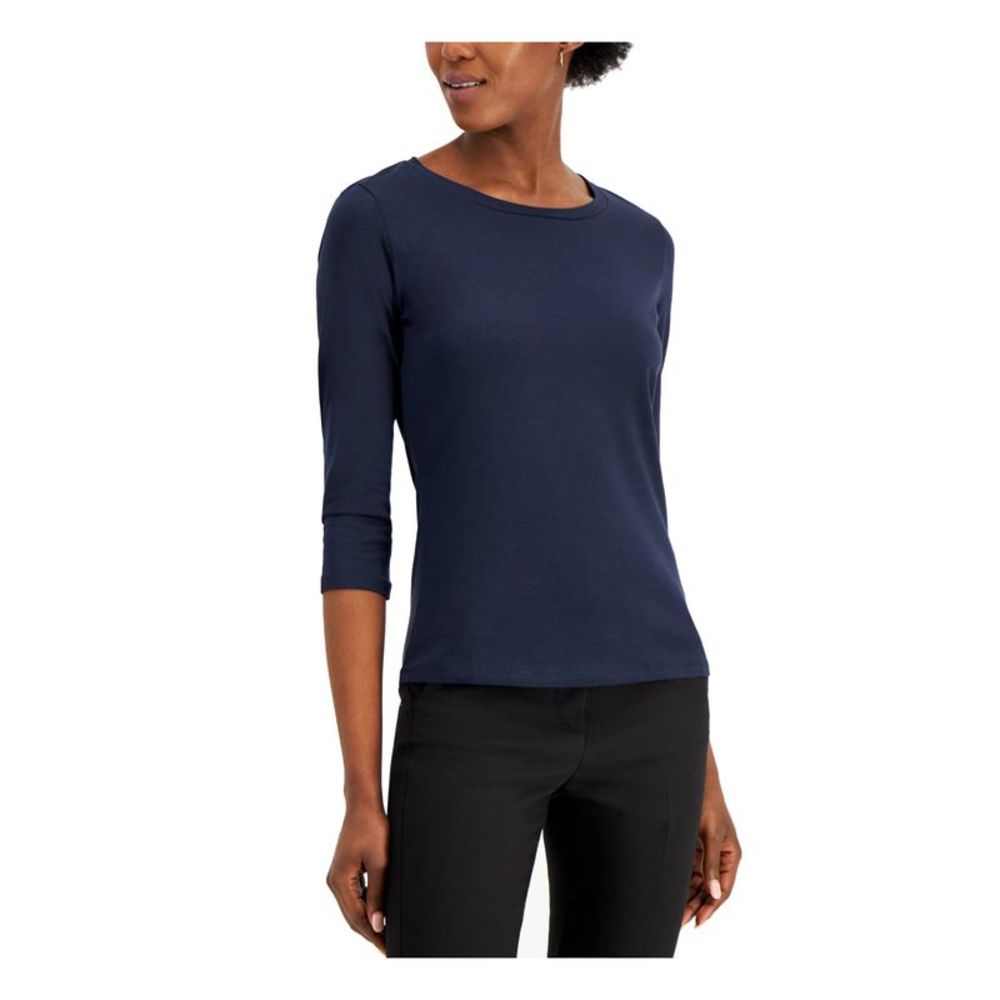 WEEKEND Womens Navy 3/4 Sleeve Round Neck Top S